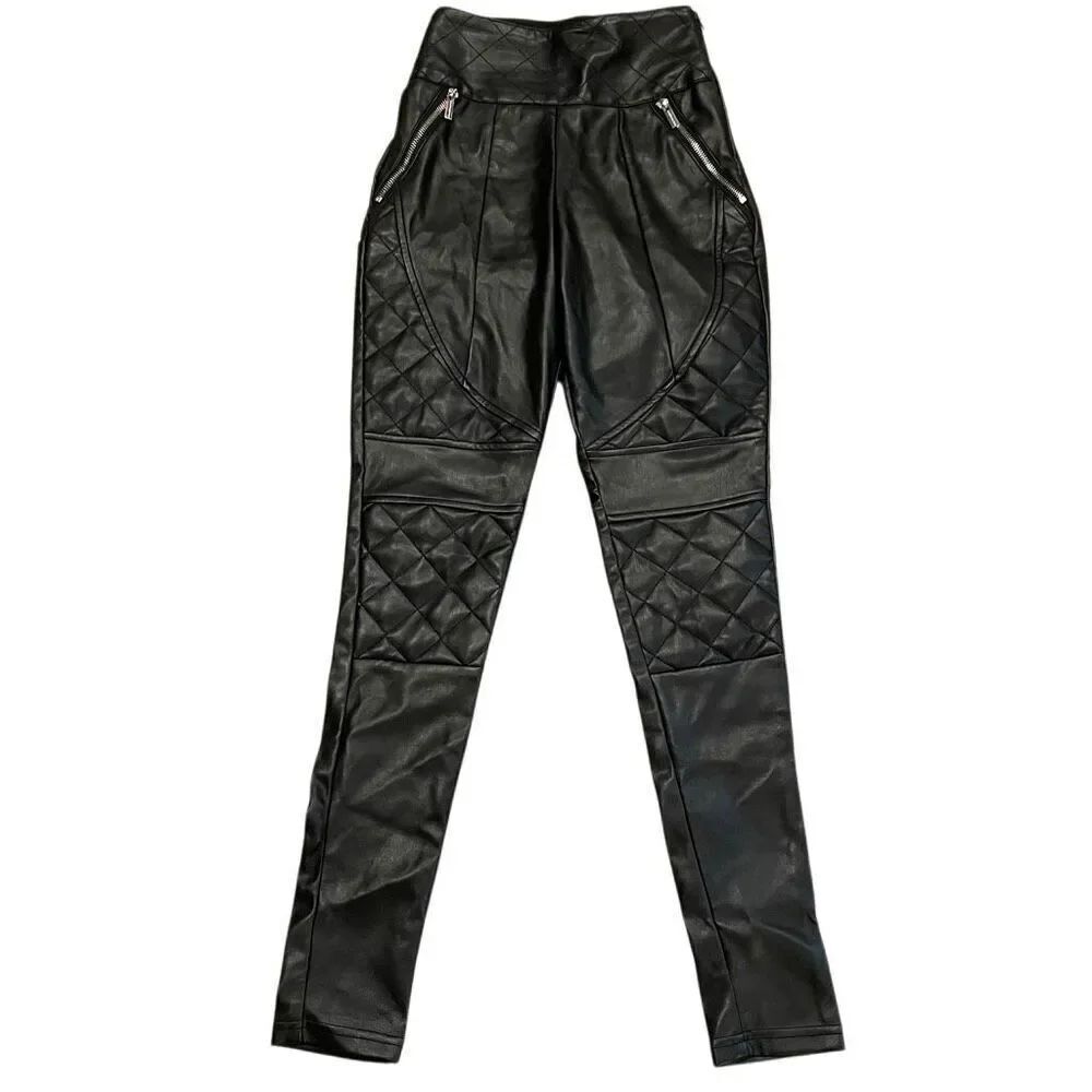 Manière de Voir Womens Quilted Faux Leather Leggings 4 High Waist Gothcore Moto
